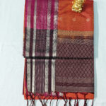 Kanchipuram Semi Silk Saree | ASS111 | Orange with Magenta & Brown